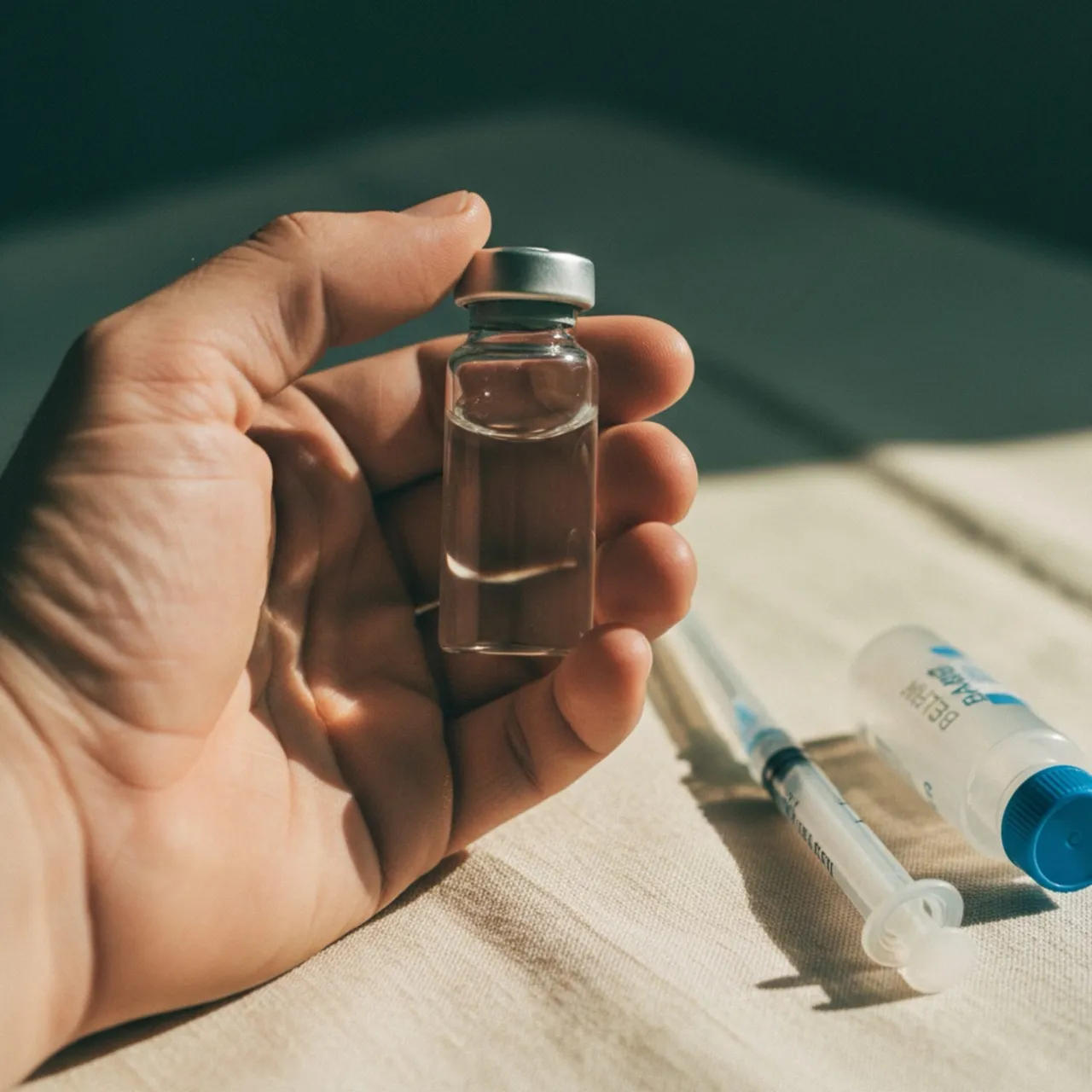 Hands reviewing a weekly routine calendar with an emerald mug on a wooden desk